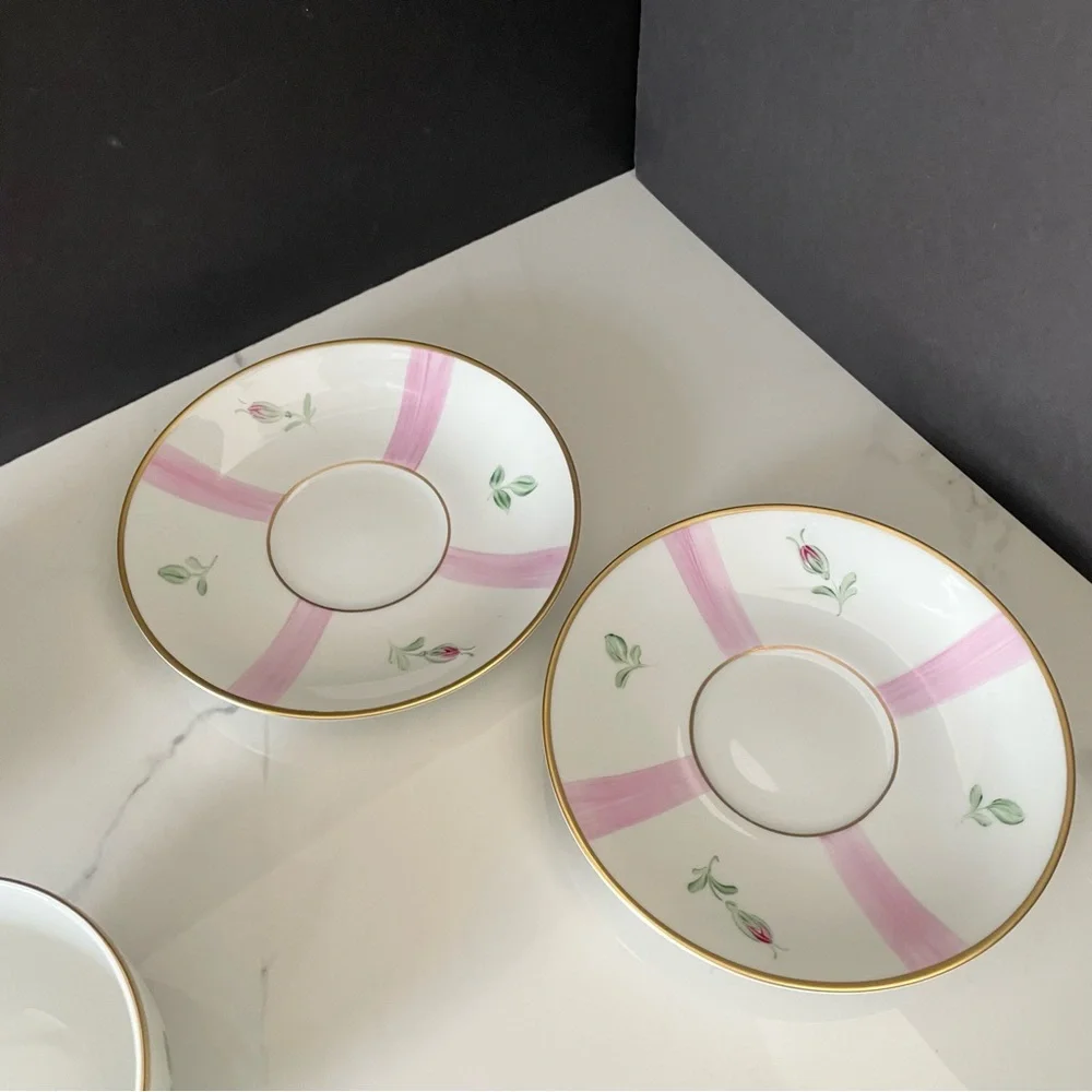 SET of 2 Pink Rose Breakfast Cups & Saucers - Marie Daage Limoges